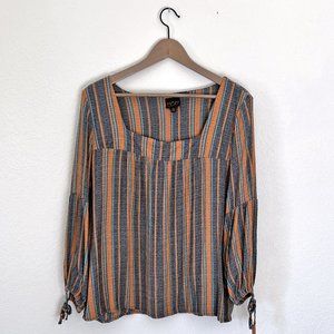 Womens Mod Lusive Boho Swing Blouse Size Large - Blue, Orange and Teal Stripe